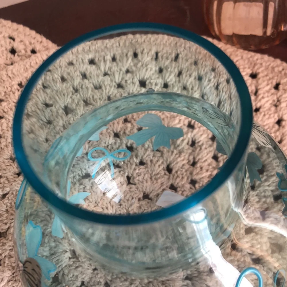 Cupcakes & Cashmere Blue Glass Vase with BOWS and Rhinestones Home Decor